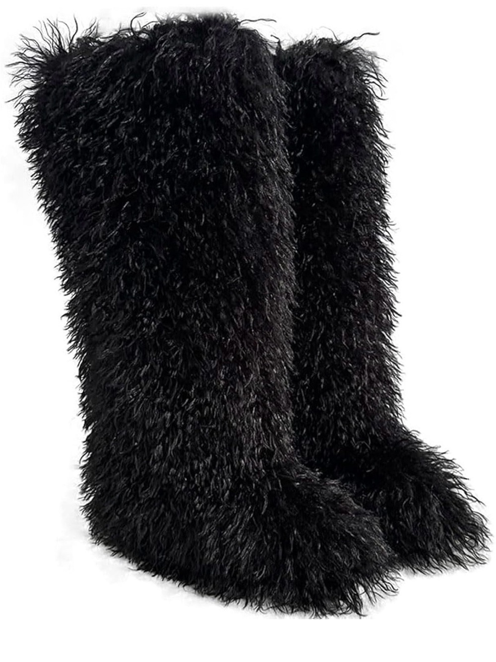 Faux Fur Black Knee-High Women's Boots